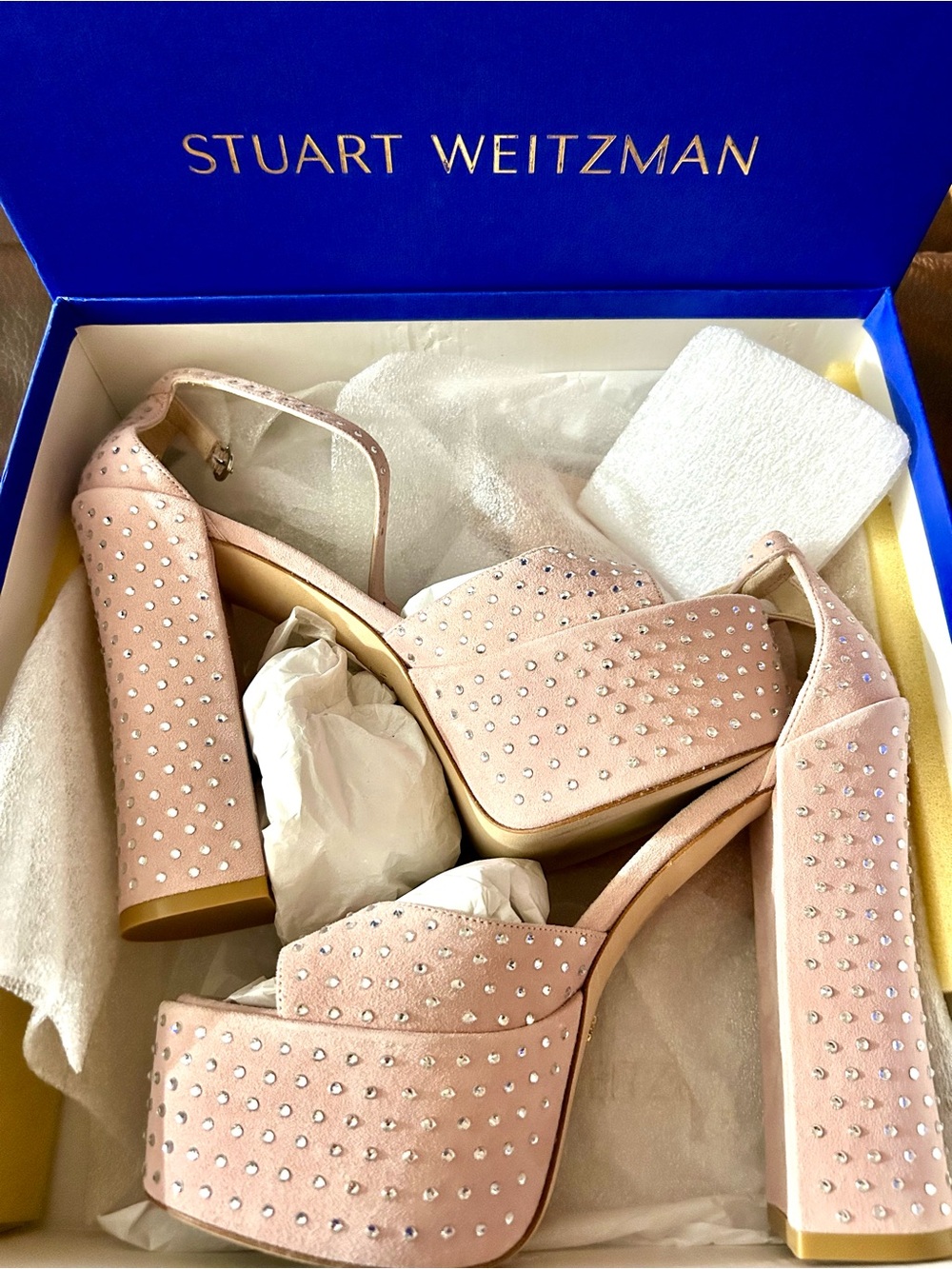 Stuart Weitzman Pink Embellished Platform Heels sz 9.5